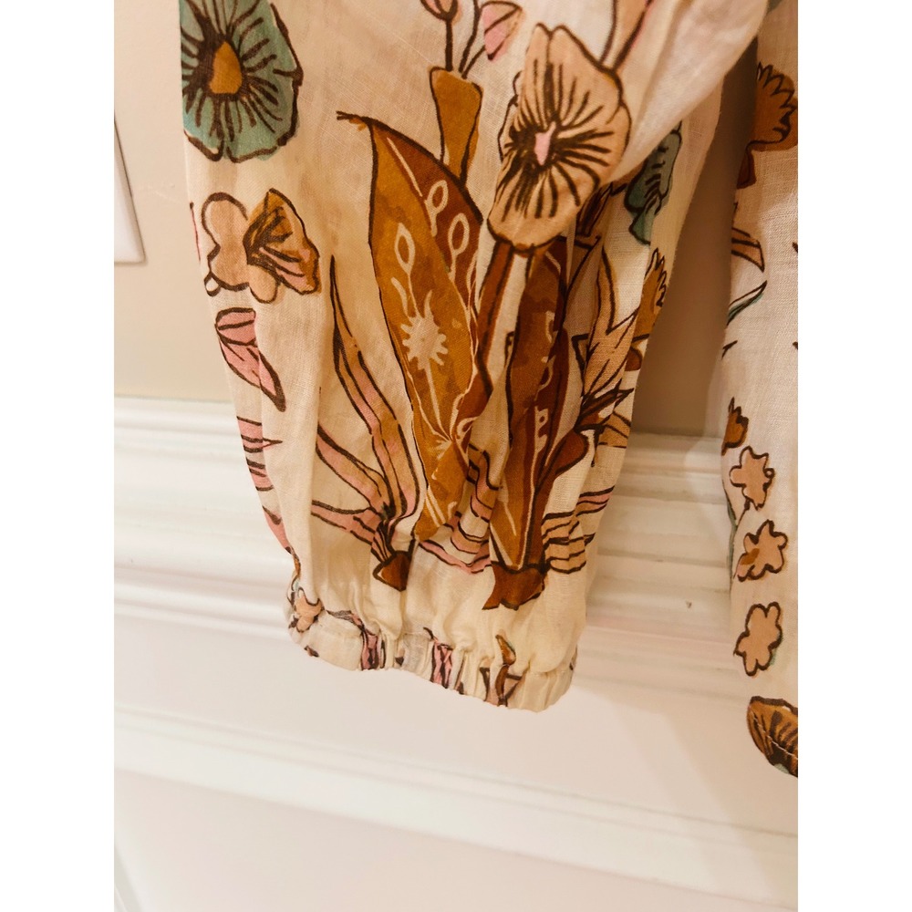 Spartina 449 Claudette Woven Blouse Size L Mercer House Woodblock Floral Cream - Picture 8 of 9